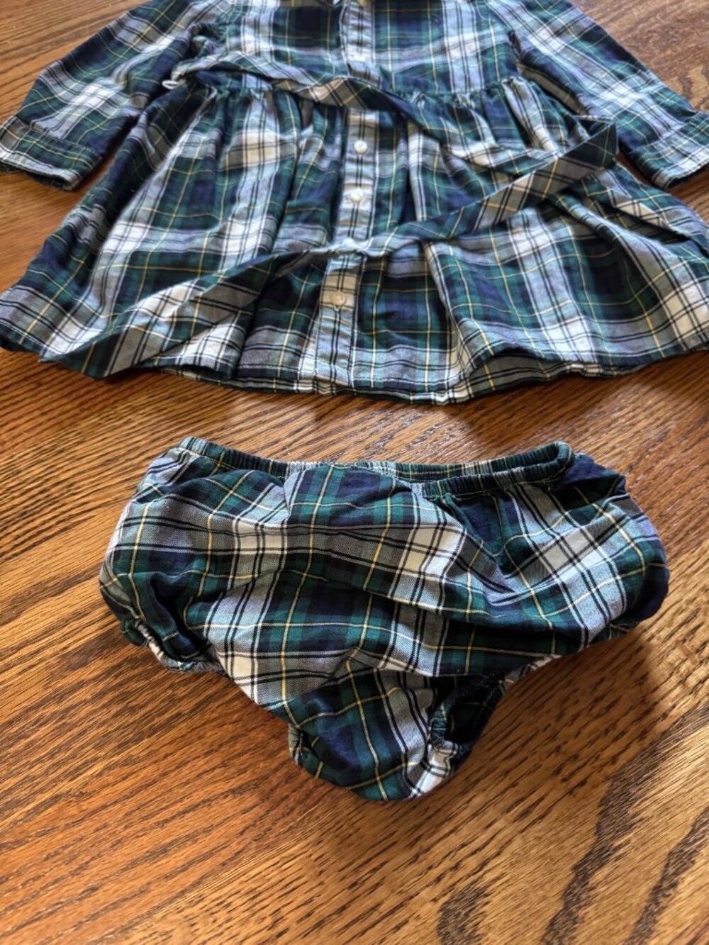 Ralph Lauren Plaid Cotton Shirtdress with Belt and Bloomers | 12 Months - Picture 3 of 4